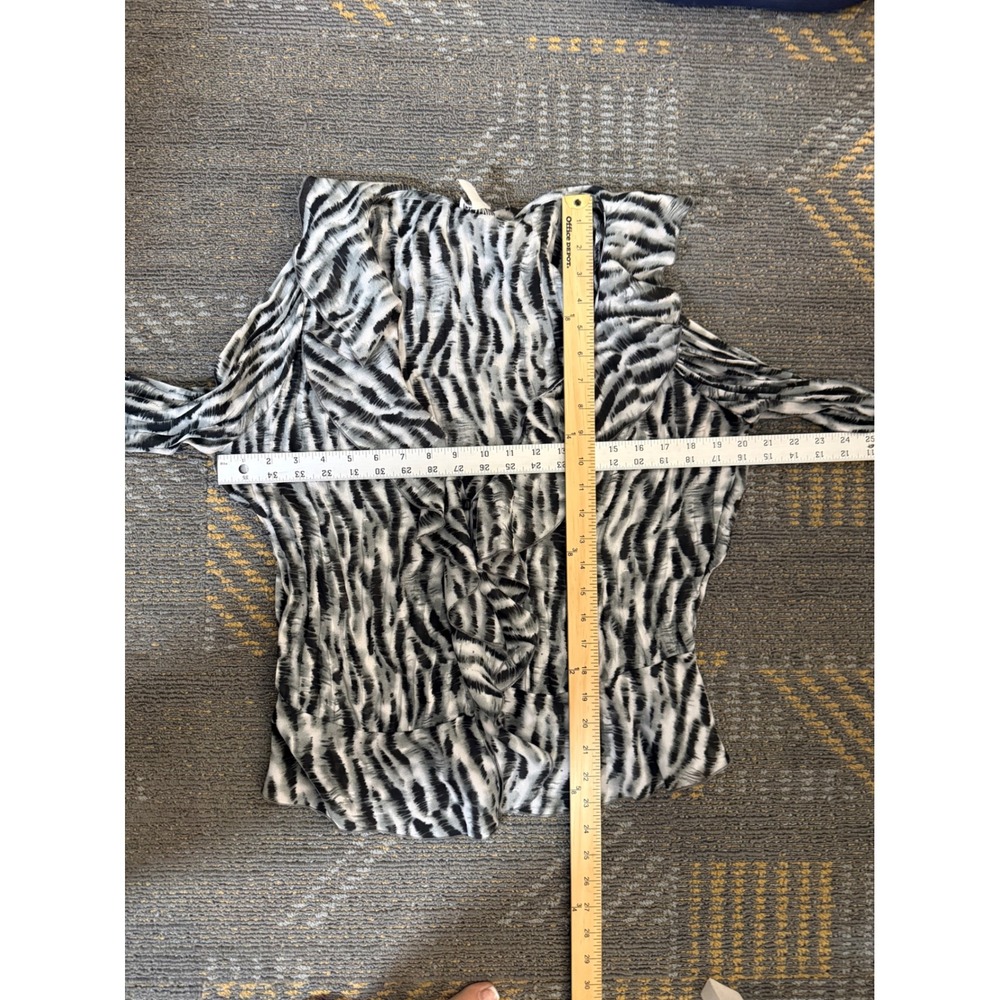 Bethany Ruffle Front Blouse Grey Black Zebra Print Bell Sleeve Top Medium 8/10 - Picture 6 of 7